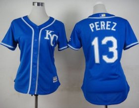 Wholesale Cheap Royals #13 Salvador Perez Blue Alternate 2 Women\'s Stitched MLB Jersey