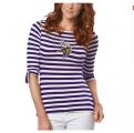 Wholesale Cheap Minnesota Vikings Lady Striped Boatneck Three-Quarter Sleeve T-Shirt