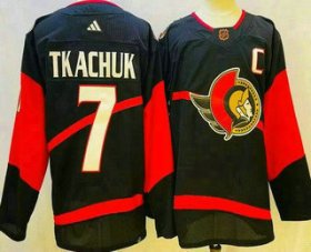 Cheap Men\'s Ottawa Senators #7 Brady Tkachuk Black 2022 Reverse Retro Authentic Jersey