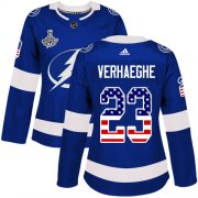 Cheap Adidas Lightning #23 Carter Verhaeghe Blue Home Authentic USA Flag Women's 2020 Stanley Cup Champions Stitched NHL Jersey