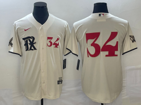Cheap Men\'s Texas Rangers #34 Nolan Ryan Number Cream 2023 City Connect Stitched Baseball Jerseys