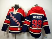 Wholesale Cheap Rangers #99 Wayne Gretzky Navy Blue Sawyer Hooded Sweatshirt Stitched NHL Jersey