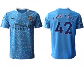 Wholesale Cheap Men 2020-2021 club Manchester City home aaa version 42 blue Soccer Jerseys