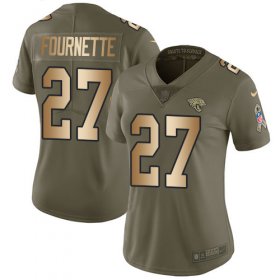 Wholesale Cheap Nike Jaguars #27 Leonard Fournette Olive/Gold Women\'s Stitched NFL Limited 2017 Salute to Service Jersey