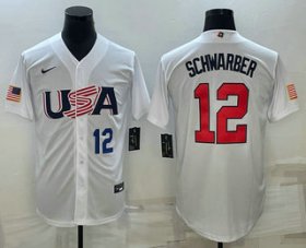 Cheap Men\'s USA Baseball #12 Kyle Schwarber Number 2023 White World Baseball Classic Stitched Jersey