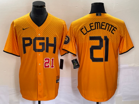Wholesale Cheap Men\'s Pittsburgh Pirates #21 Roberto Clemente Number Gold 2023 City Connect Stitched Jersey