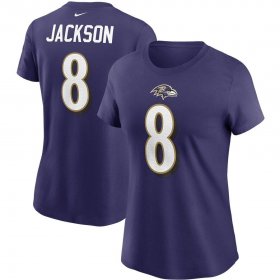 Wholesale Cheap Baltimore Ravens #8 Lamar Jackson Nike Women\'s Team Player Name & Number T-Shirt Purple