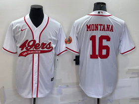 Wholesale Cheap Men\'s San Francisco 49ers #16 Joe Montana White With Patch Cool Base Stitched Baseball Jersey