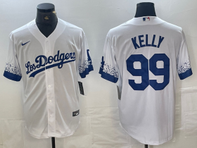 Cheap Men\'s Los Angeles Dodgers #99 Joe Kelly White 2021 City Connect Cool Base Stitched Jersey