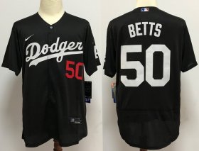Wholesale Cheap Men\'s Los Angeles Dodgers #50 Mookie Betts Black Stitched MLB Flex Base Nike Jersey