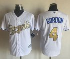 Wholesale Cheap Royals #4 Alex Gordon White New Cool Base 2015 World Series Champions Gold Program Stitched MLB Jersey