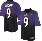 Wholesale Cheap Nike Ravens #9 Justin Tucker Purple/Black Men's Stitched NFL Elite Fadeaway Fashion Jersey