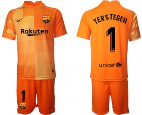 Wholesale Cheap Men 2021-2022 Club Barcelona orange red goalkeeper 1 Soccer Jersey
