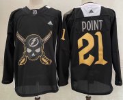 Wholesale Cheap Men's Tampa Bay Lightning #21 Brayden Point Black Pirate Themed Warmup Authentic Jersey