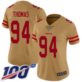 Wholesale Cheap Nike 49ers #94 Solomon Thomas Gold Women\'s Stitched NFL Limited Inverted Legend 100th Season Jersey
