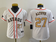 Cheap Youth Houston Astros #27 Jose Altuve Number 2023 White Gold World Serise Champions Patch Cool Base Stitched Jerseys