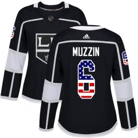 Wholesale Cheap Adidas Kings #6 Jake Muzzin Black Home Authentic USA Flag Women\'s Stitched NHL Jersey