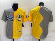 Wholesale Men's Boston Red Sox Blank Grey Yellow Split Cool Base Stitched Jersey
