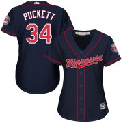 Wholesale Cheap Twins #34 Kirby Puckett Navy Blue Alternate Women's Stitched MLB Jersey