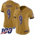 Wholesale Cheap Nike Ravens #9 Justin Tucker Gold Women's Stitched NFL Limited Inverted Legend 100th Season Jersey