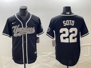 Cheap Men's New York Yankees #22 Juan Soto Black With Patch Cool Base Stitched Baseball Jersey