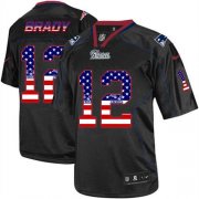 Wholesale Cheap Nike Patriots #12 Tom Brady Black Men's Stitched NFL Elite USA Flag Fashion Jersey