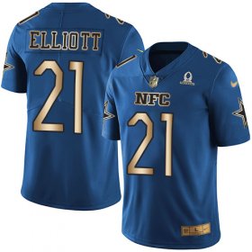Wholesale Cheap Nike Cowboys #21 Ezekiel Elliott Navy Men\'s Stitched NFL Limited Gold NFC 2017 Pro Bowl Jersey
