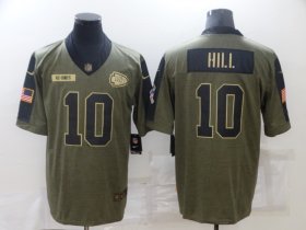 Wholesale Cheap Men\'s Kansas City Chiefs #10 Tyreek Hill 2021 Olive Salute To Service Limited Stitched Jersey