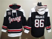 Wholesale Cheap Men's New Jersey Devils #86 Jack Hughes Black White Ageless Must-Have Lace-Up Pullover Hoodie