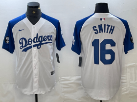 Cheap Men\'s Los Angeles Dodgers #16 Will Smith White Blue Fashion Stitched Cool Base Limited Jersey