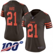 Wholesale Cheap Nike Browns #21 Denzel Ward Brown Women's Stitched NFL Limited Rush 100th Season Jersey
