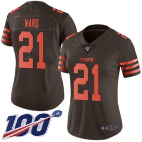 Wholesale Cheap Nike Browns #21 Denzel Ward Brown Women\'s Stitched NFL Limited Rush 100th Season Jersey