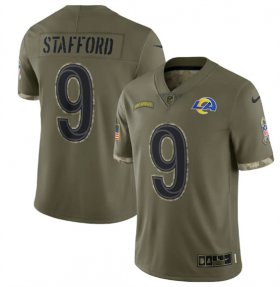 Wholesale Cheap Men\'s Los Angeles Rams #9 Matthew Stafford 2022 Olive Salute To Service Limited Stitched Jersey