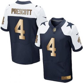 Wholesale Cheap Nike Cowboys #4 Dak Prescott Navy Blue Thanksgiving Throwback Men\'s Stitched NFL Elite Gold Jersey
