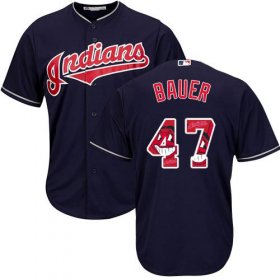 Wholesale Cheap Indians #47 Trevor Bauer Navy Blue Team Logo Fashion Stitched MLB Jersey