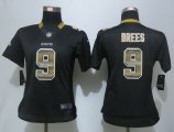 Wholesale Cheap Nike Saints #9 Drew Brees Black Team Color Women's Stitched NFL Elite Strobe Jersey