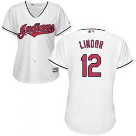Wholesale Cheap Indians #12 Francisco Lindor White Women\'s Home Stitched MLB Jersey