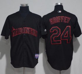 Wholesale Cheap Mariners #24 Ken Griffey Black Strip Stitched MLB Jersey