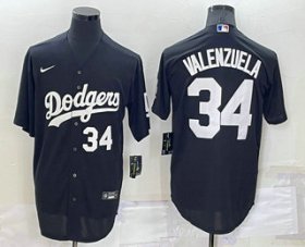 Wholesale Cheap Men\'s Los Angeles Dodgers #34 Fernando Valenzuela Number Black Turn Back The Clock Stitched Cool Base Jersey