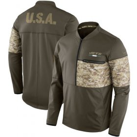Wholesale Cheap Men\'s New York Jets Nike Olive Salute to Service Sideline Hybrid Half-Zip Pullover Jacket