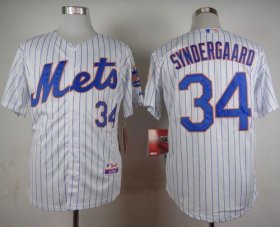 Wholesale Cheap Mets #34 Noah Syndergaard White(Blue Strip) Home Cool Base Stitched MLB Jersey