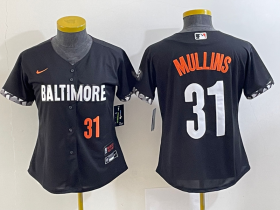 Wholesale Cheap Women\'s Baltimore Orioles #31 Cedric Mullins Number Black 2023 City Connect Cool Base Stitched Jersey 2