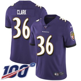 Wholesale Cheap Nike Ravens #36 Chuck Clark Purple Team Color Men\'s Stitched NFL 100th Season Vapor Untouchable Limited Jersey