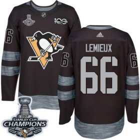 Wholesale Cheap Adidas Penguins #66 Mario Lemieux Black 1917-2017 100th Anniversary Stanley Cup Finals Champions Stitched NHL Jersey
