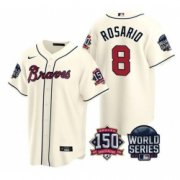 Wholesale Cheap Men Atlanta Braves 8 Eddie Rosario 2021 Cream World Series With 150th Anniversary Patch Cool Base Stitched Jersey