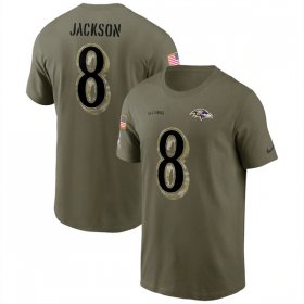 Wholesale Cheap Men\'s Baltimore Ravens #8 Lamar Jackson 2022 Olive Salute to Service T-Shirt
