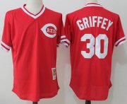 Wholesale Cheap Mitchell And Ness Reds #30 Ken Griffey Red Throwback Stitched MLB Jersey