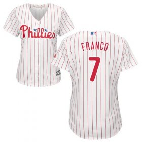 Wholesale Cheap Phillies #7 Maikel Franco White(Red Strip) Home Women\'s Stitched MLB Jersey