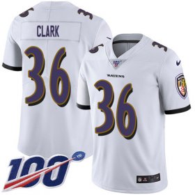 Wholesale Cheap Nike Ravens #36 Chuck Clark White Youth Stitched NFL 100th Season Vapor Untouchable Limited Jersey