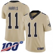 Wholesale Cheap Nike Saints #11 Deonte Harris Gold Youth Stitched NFL Limited Inverted Legend 100th Season Jersey